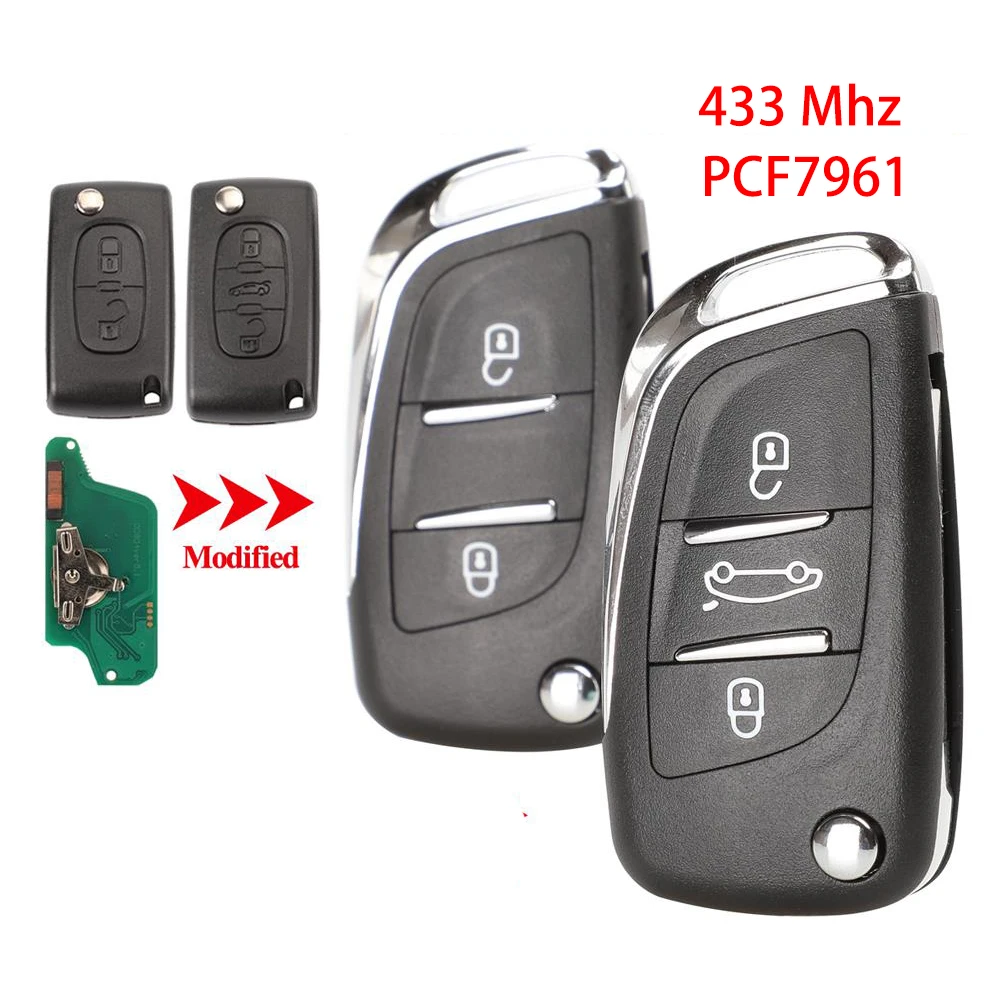 

Новый модифицированный выкидной ключ-пульт Jingyuqin для Peugeot Partner 307 308 407 408 3008 ASK/FSK 433 МГц PCF7961 CE0536 HU83/VA2