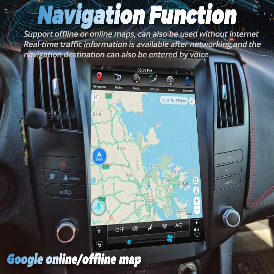 12.1inch 256GB Car Radio Android 15 Screen GPS For Lexus RX330 RX350 2004 2006 2007 Toyota Harrier Touch Multimedia Video Player
