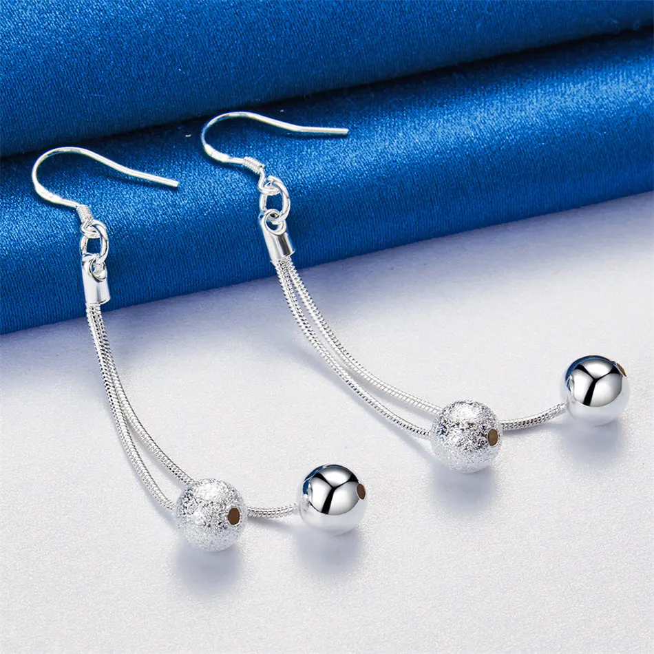 

1 pair of 925 sterling silver exquisite round bead pendant earrings for women's party jewelry fashion wedding accessories