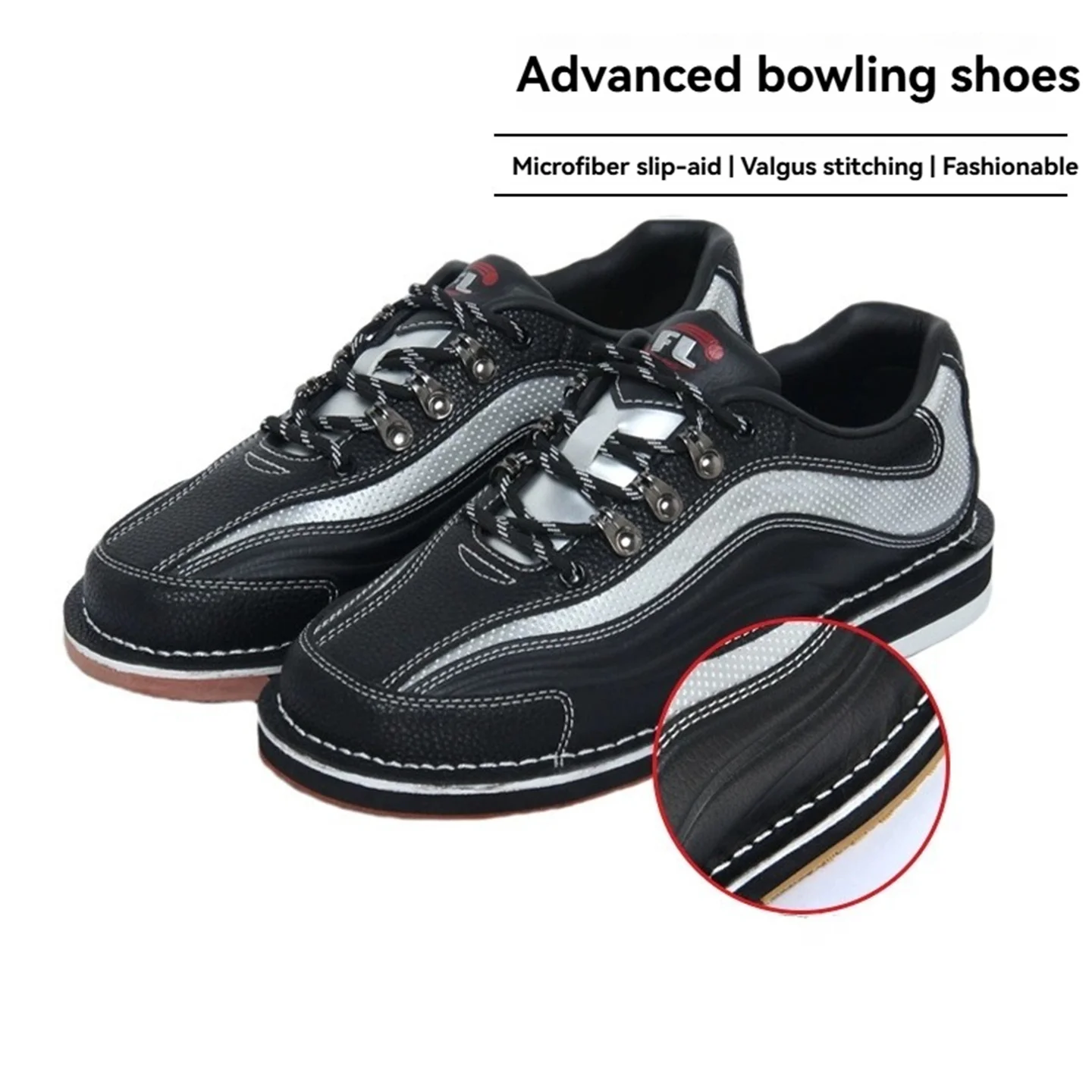 Unisex Bowling Shoes for Men Women - High Durability PU Leather Upper, Breathable Ventilation Holes, Slide Assist Sole Sneakers