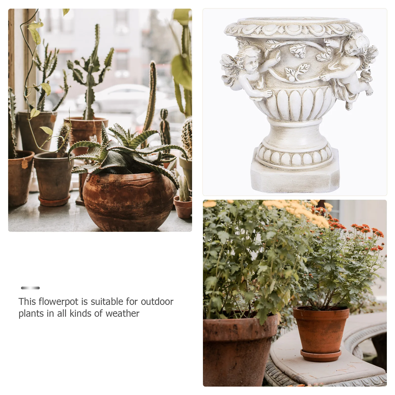 

1Pcs European Style Resin Outdoor Angel Flowerpot Beige Decorative Garden Resin Planter Multi-Purpose Flower Pot