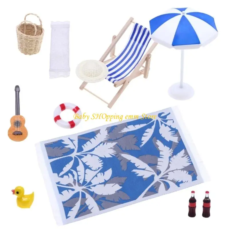 23GD Houten strandscèneaccessoires met miniatuurmeubilair Poppenhuisscènedecoratie voor kinderen Creatief fantasiespel