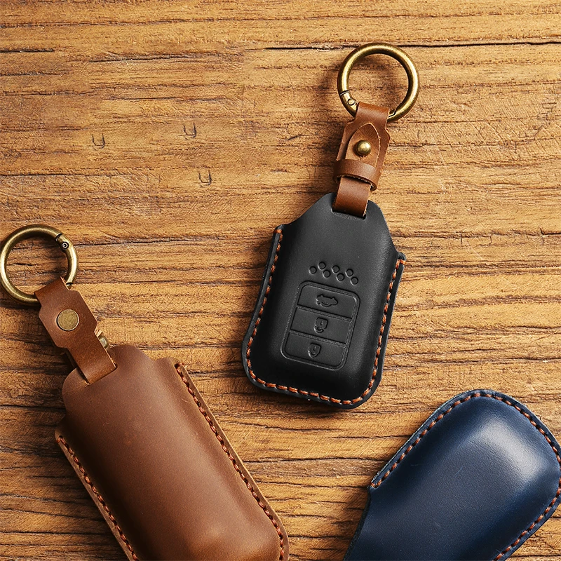 Leather Car Key Cover Shell Case Keychain For Honda Civic CRV HRV Accord Pilot Fit Freed Vezel Odyssey 2018 - 2022 Accessories