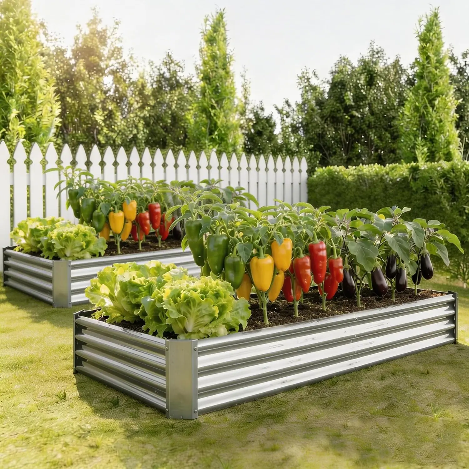 6x3x1ft(2 Pack) Galvanized Raised Garden Bed,Outdoor Planter Box Metal Patio Kit Planting Bed for Vegetables,Flowers, Silver