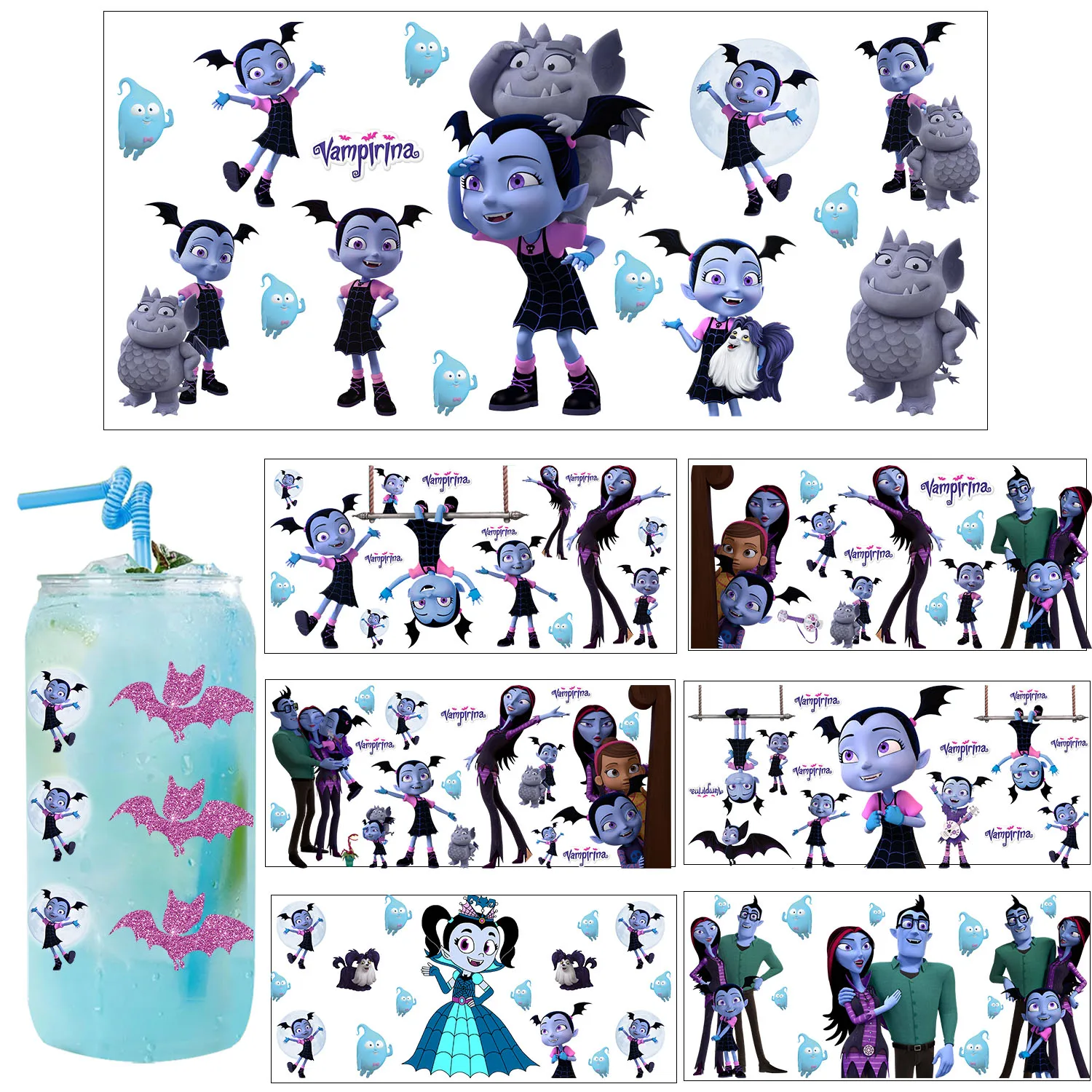 

1/5pcs bundle Vampire family Cartoon UV DTF Sticker DIY Decals 3D transfers uvdtf stickers 16oz uv dtf cup wraps