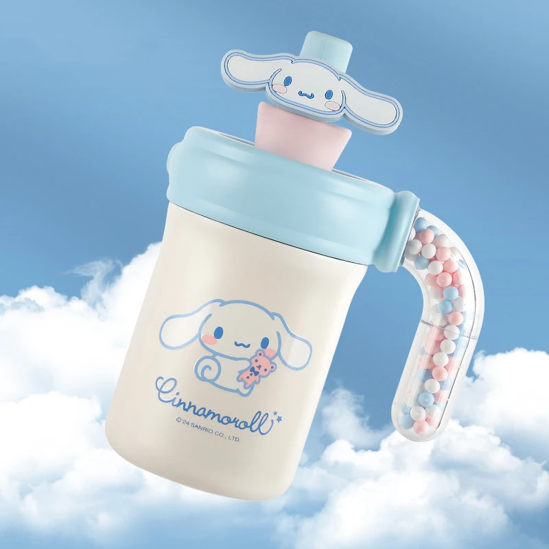 Vaso Hellokitty de 400Ml con asa, taza aislada de acero inoxidable con tapa y pajita, portabotellas para agua, taza de viaje amigable