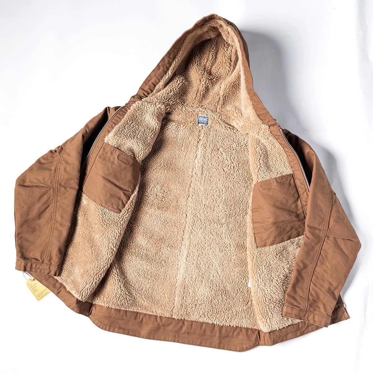 Japanese Outdoor Vintage Couple Hooded Cotton Jacket with Lamb Wool Windproof and Warm Canvas Parkas Coat