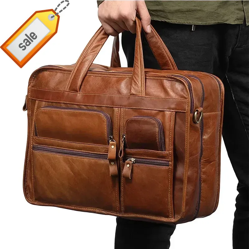 

Business Travel Messenger Genuine Men's Handbags Male Large A4 Office Leather Shoulder Bag Laptop Bags