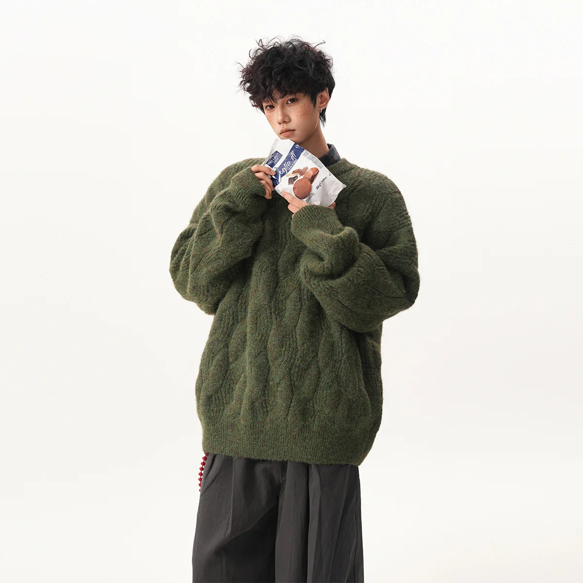 

Мужские вязаные пуловеры, джемперы, однотонные свитера с круглым воротником и длинными рукавами, толстые свободные покроя, повседневные, повседневные, осень-зима 2025