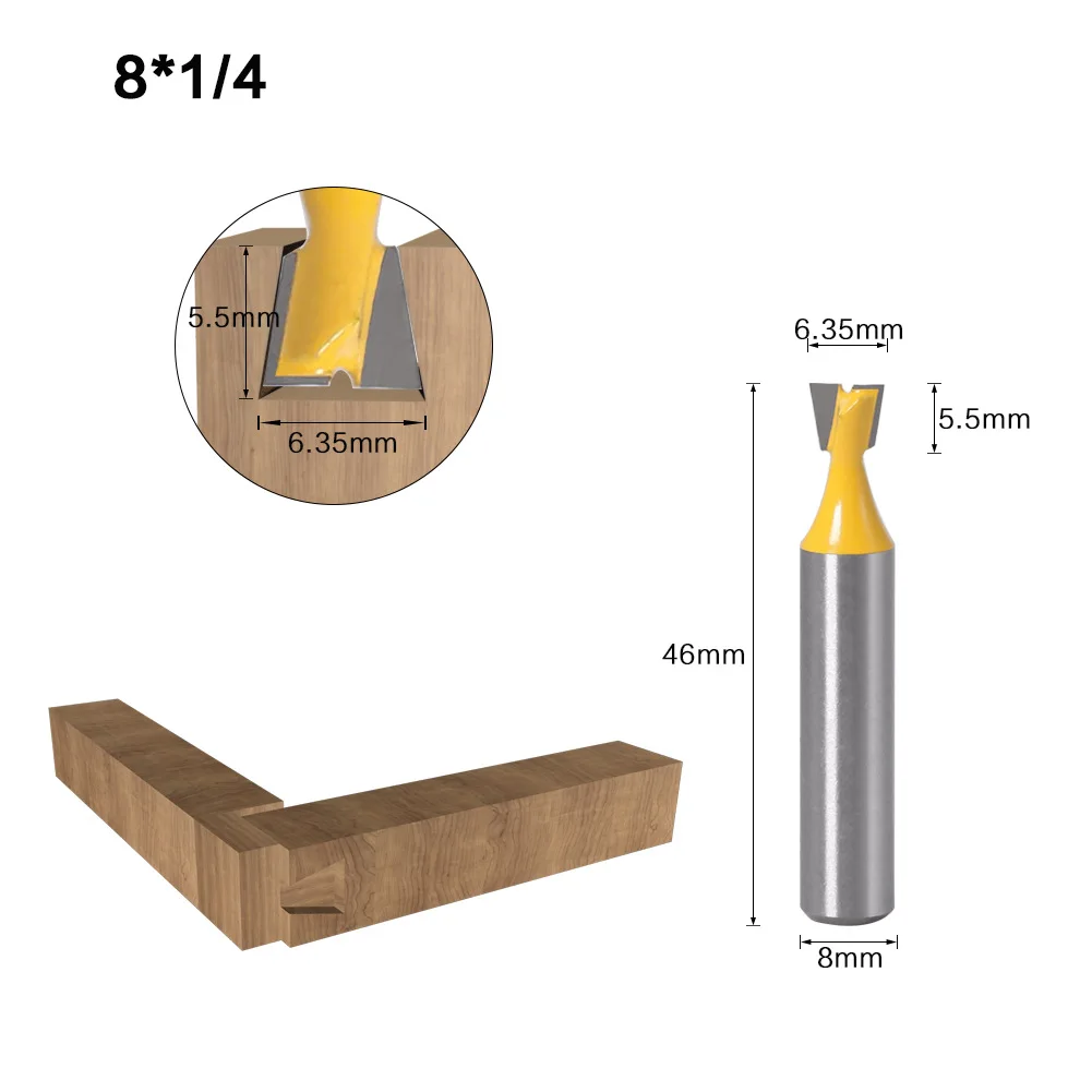 1PC 8MM Shank Milling Cutter Wood Carving Dovetail Joint Router Bits Set 14 Degree Woodworking Engraving Bit Milling Cutter Wood