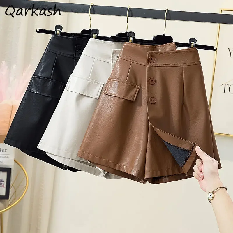 

Skirts Women PU Autumn Pure Simple Retro Single Breasted Design Elegant Ladies Irregular Basic All-match Temperament Casual Chic