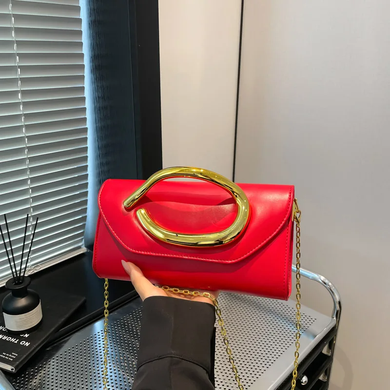 

Gold Metal Closure Box Clutch Bag Women Evening Wedding Party Cute Purse Bag Handbag Dark Red Beige 2025 Spring New Fashion Chic