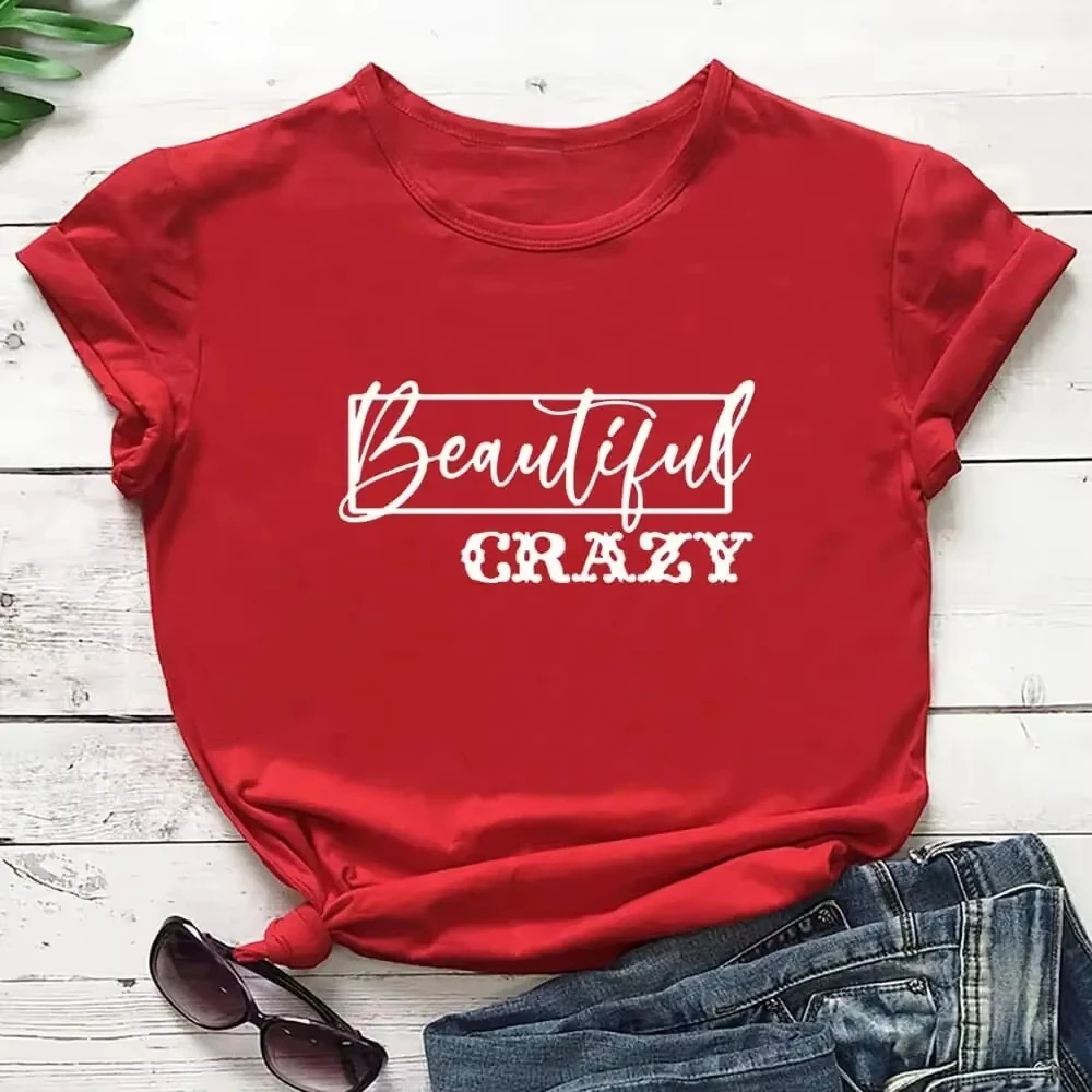 Beautiful Crazy Print Women Tshirt Women's Funny Summer Casual Short Sleeve Top Girls Weekend Shirt Holiday Tee