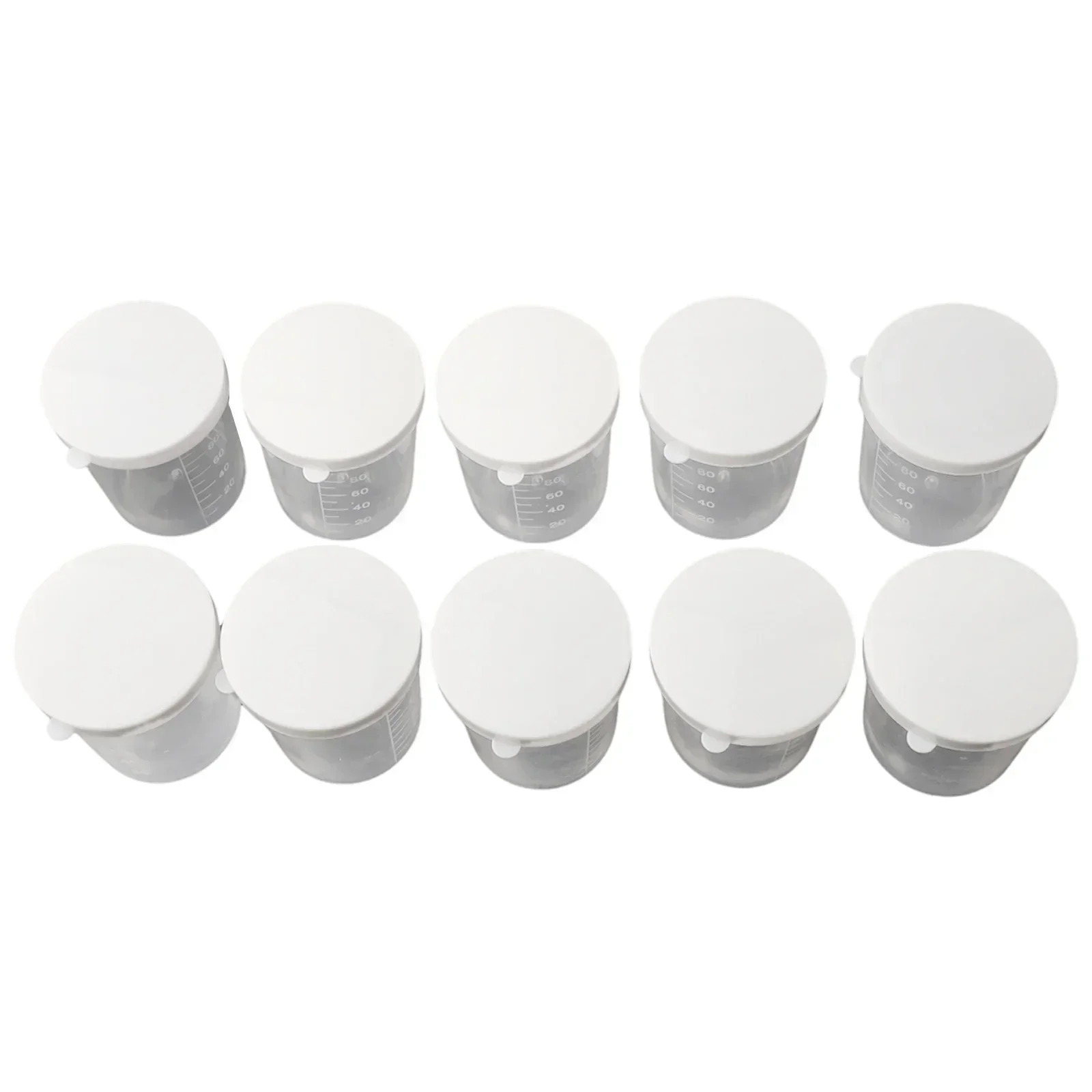 10Pcs 100ml Medicine Measuring Measure Cups With White Lids Cap Clear Container Plastic With Scale Separating Cups DIY Cake