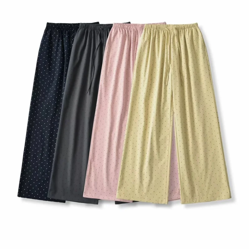Retro Polka Dot Wide Leg Pants High Waist Loose Slimming Lightweight Smooth Lazy Style Versatile Home Casual Pants