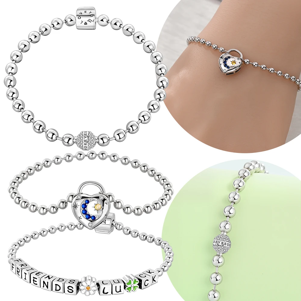 

Bracelet Original 925 Silver Jewelry Accessory Anniversary Gift Venus Moon Lucky Friends Forever Beads Chain Women Fashion