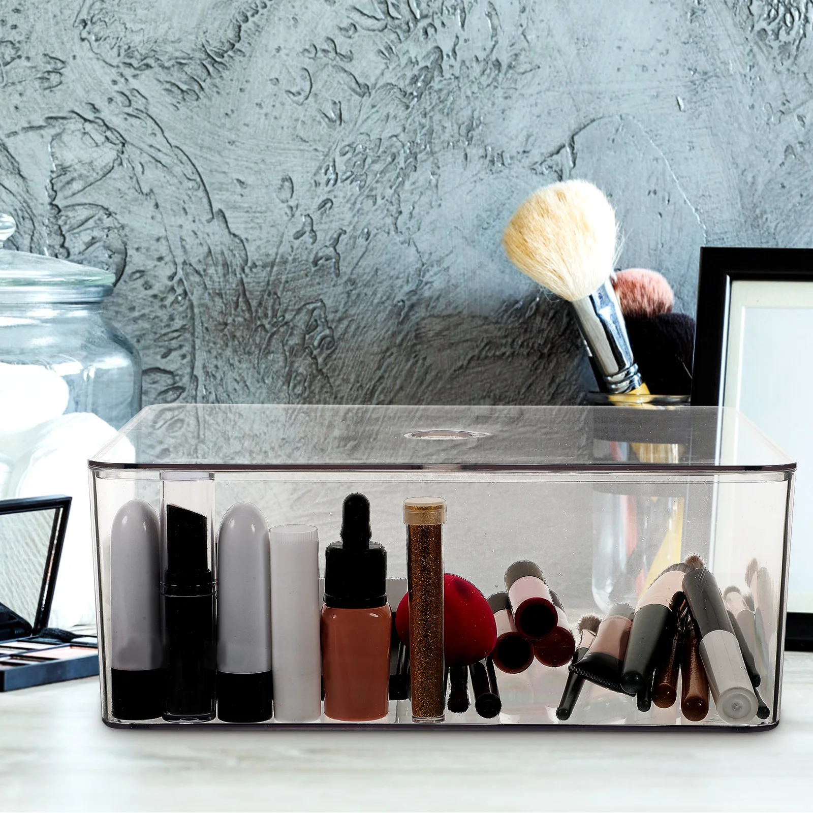 

Dustproof Storage Box Makeup Container Clear Organizer Desk Countertop for Cosmetics Desktop Plastic Boxes with Lids