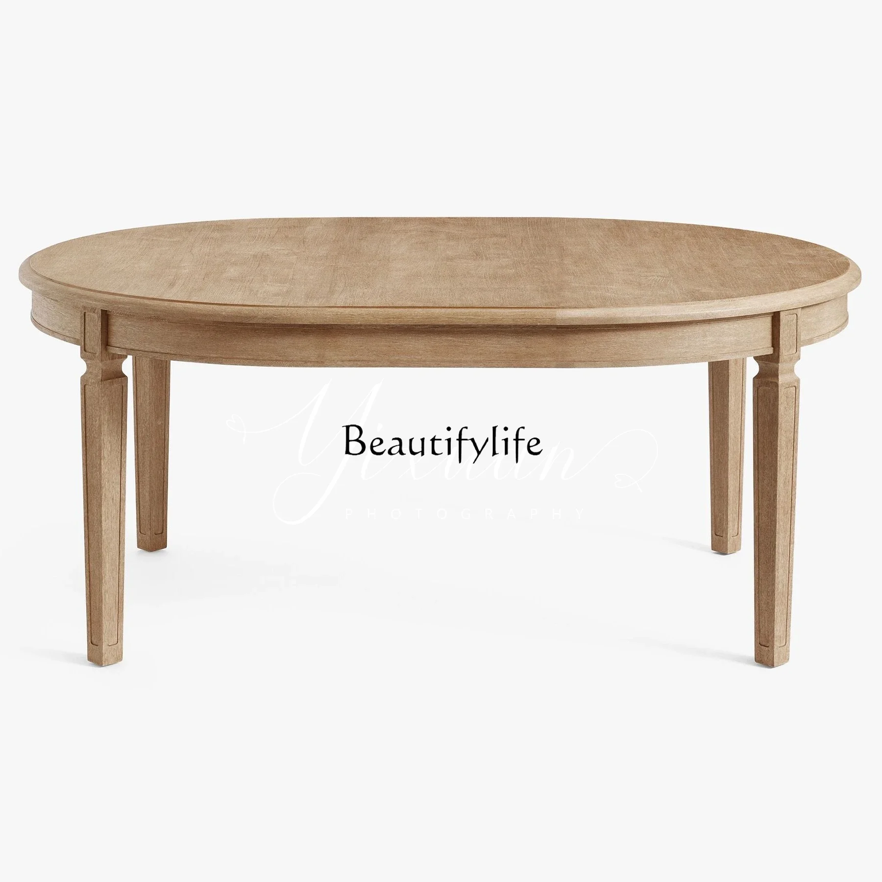 

yj7 Vintage Solid Wood Natural Color Distressed Dining Table French Style Small Apartment Round Dining Table