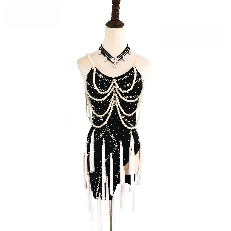 ชุดเต้นรําละตินผู้หญิงประดับด้วยลูกปัดพู่เด็กผู้หญิงคลับการฝึกอบรมการแข่งขันมืออาชีพ Rumba Cha Cha Dancewear ชุดเต้นรํา