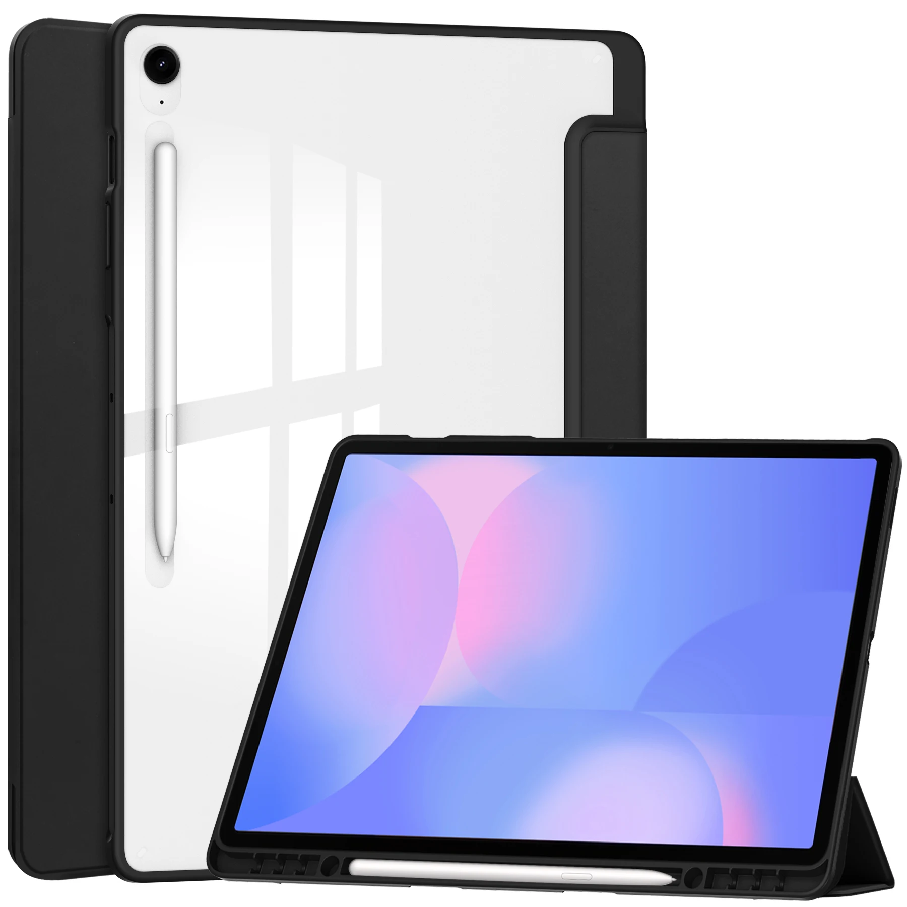 For Samsung Galaxy Tab S10 FE+ Case Clear Acrylic Leather Tablet Cover Support Auto Sleep  /  Wake - Black