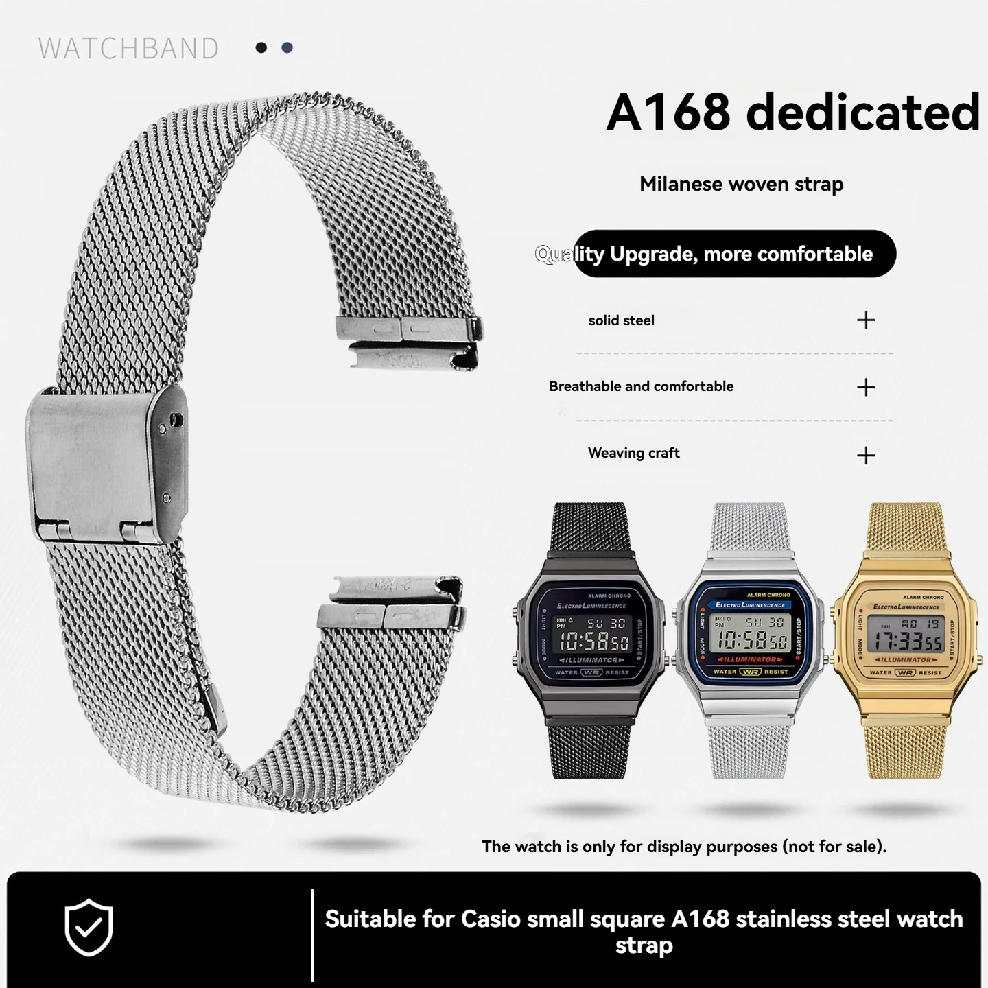 18 mm Edelstahl-Uhrenarmband für Casio A168 A168WEM-1PR A168WGG-1B A158 F91w Milan Webarmband Herrenarmband