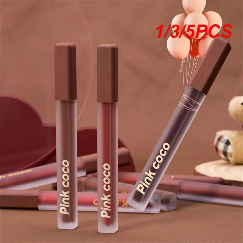 1/3/5PCS Liquid Lipstick Velvet Matte Lipstick Chocolate Lipgloss 6 Colors Cosmetics Silky Smooth Lip Glaze Soft Mist Lip Gloss