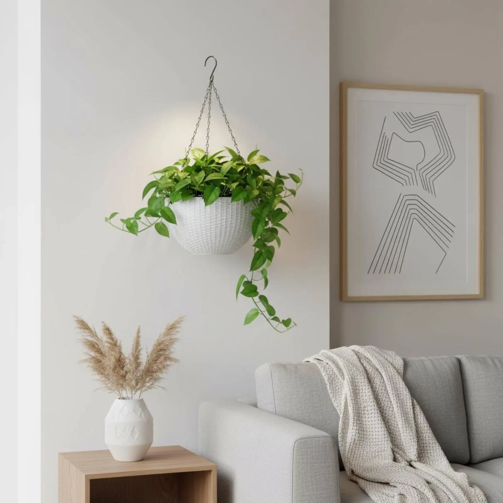 

Imitation Rattan Hanging Planter Drainage Plug Round Hanging Flower Pot Gardening Supply Sturdy Duty for Patio, Indoor