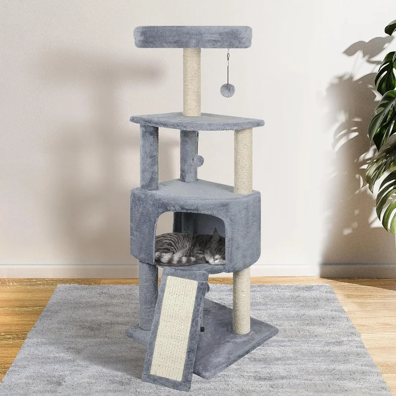 

45in Cat Tree Tower with Big Cat Condo for Indoor Cats,Cat Tower Activity Center Cat Furniture with Scratching Post and Hanging