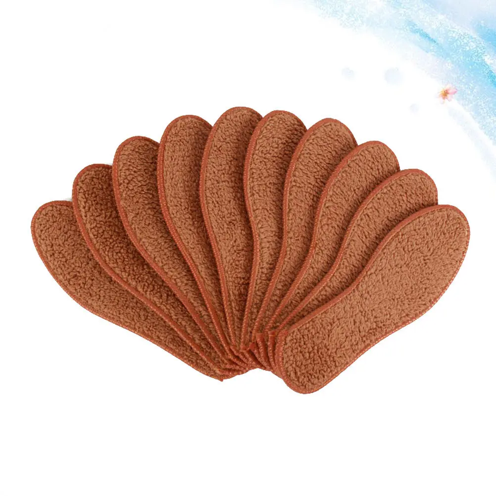 5Pairs Thickened Winter Insoles Imitation Alpaca Wool Warm Absorbent Deodorizing Shoe Inserts Size 43 Brown Non Slip Breathable