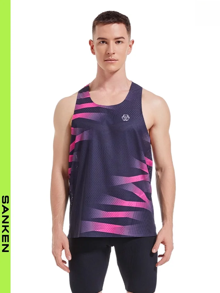 Sanken Trendy New Arrival Print Seamless Fit Sports Running Lightweight Breathable Quick-Drng Men Multicolor Vest