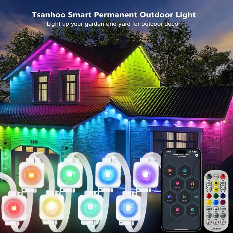 MIMIRGB Smart Permanent Outdoor LED Eaves Lights with App/Remote Control for House Roof Garden Lighting DlY Auto Scene Lighting