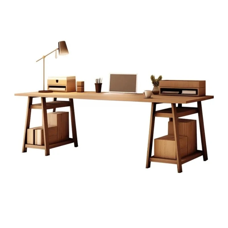 

A15 Study Desk White Wax Wood Work Desk Household Solid Wood Writing Desk Log Office Large Board Table