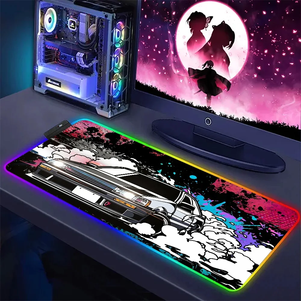 Mouse Pad RGB Desk Pad Luminous Mice Mat With Backlight Anime Initial D LED Game Accessories Large Size Natural Rubber Table Mat