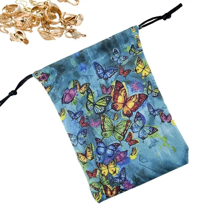 Tarot Dice Bag Tarot Card Velvet Storage Bag Butterflies Print 13x18cm Tarot Card Dice Storage Bag Drawstring Tarot Bag Card