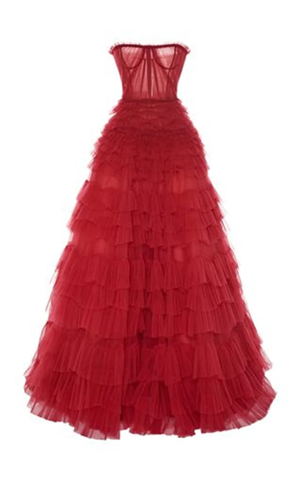 Annie Handmade Tulle Multi-layer Prom Dresses Sexy Strapless Evening Dress فساتين السهرة Red Wedding Party Dress