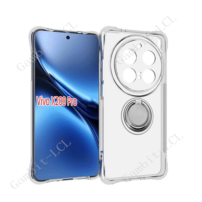 For Vivo X200 Pro X200Pro VivoX200Pro V2405A, V2405DA Back Ring Holder Bracket Phone Case Soft Silicone TPU Original Shockproof