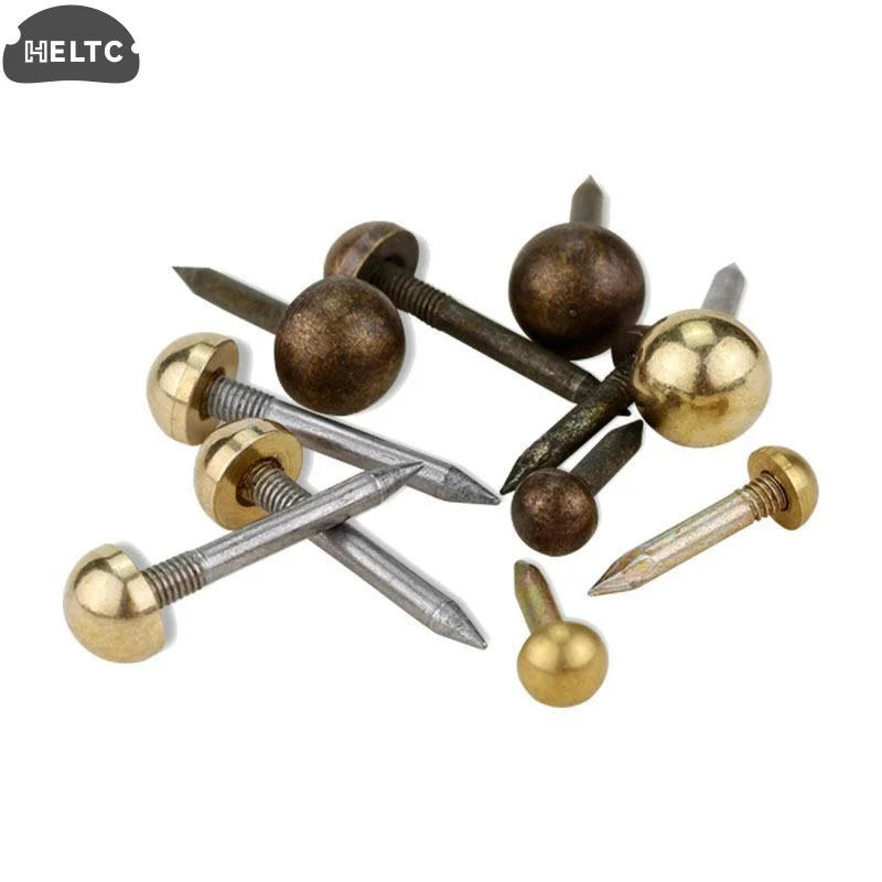 10pcs Upholstery Nails Solid Brass Retro Studs Thumb Tacks Furniture Fastener Vintage Decor Sofa Door 6/8/10/12mm Head 22mm Long