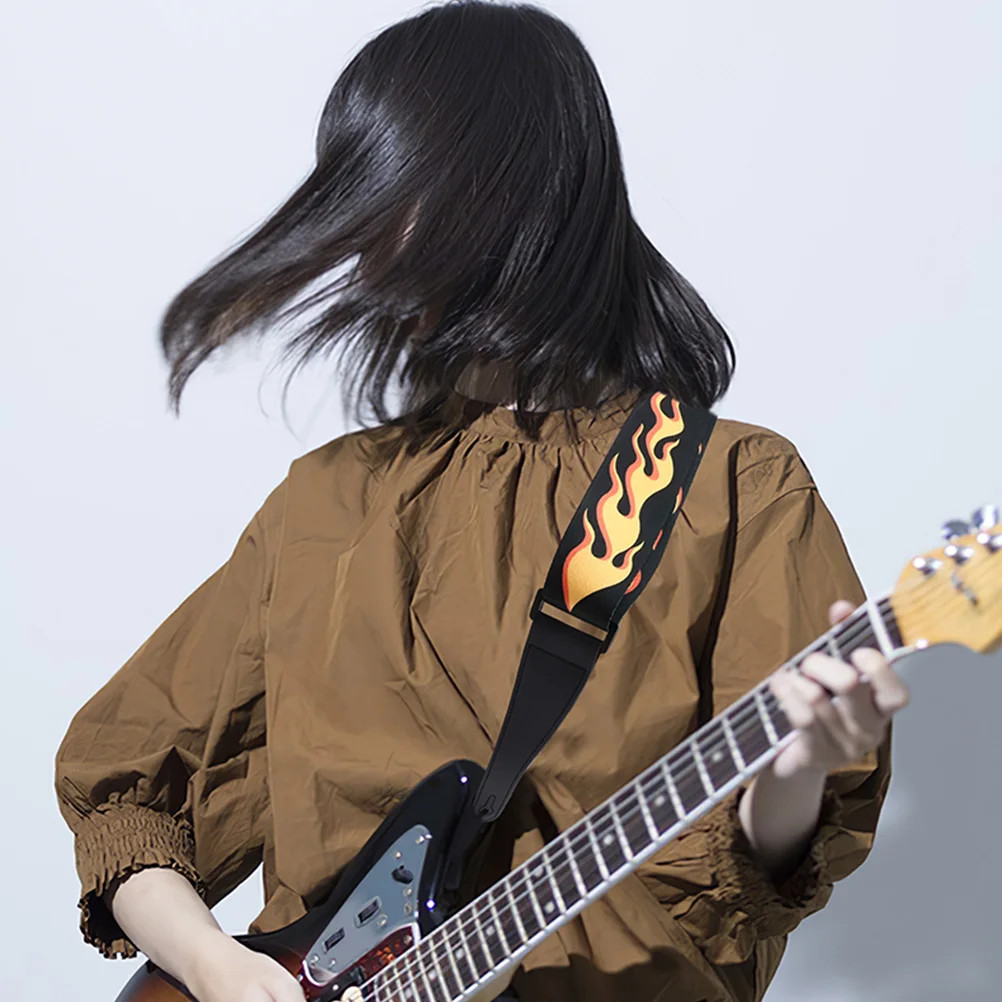 

2 Pcs Yellow Flame Guitar Strap Adjustable Bass Shoulder Belt Electric Instrument Accessories Compatibility Storage Replacement