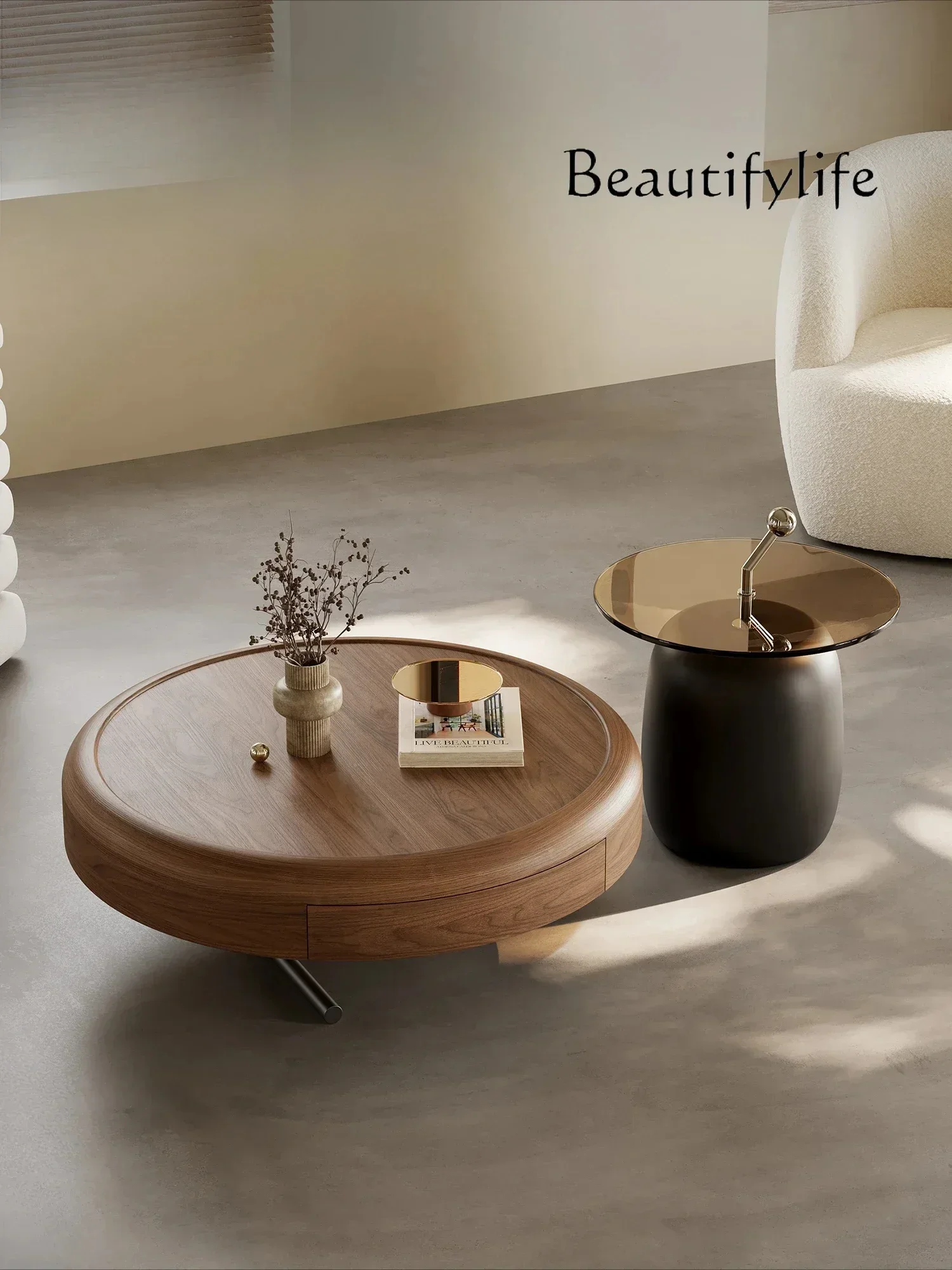 

Italian light luxury round coffee table combination high-end artistic creative coffee table