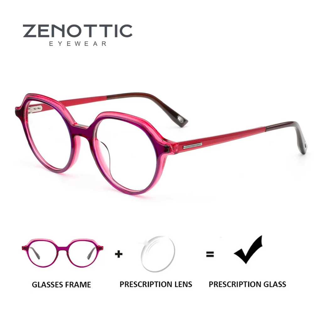 

ZENOTTIC Women Round Glasses Acetate Frame Solid Color Prescription Ready Myopia Progressive Options