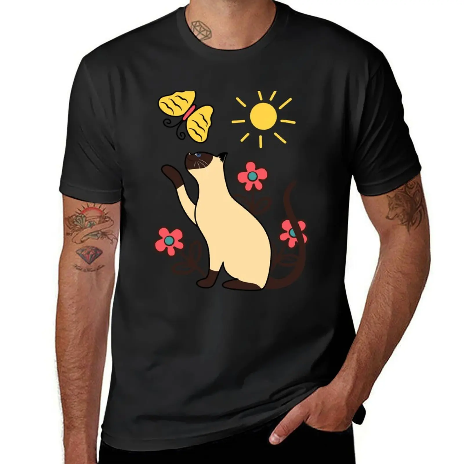 Siamese Cat Playing with Butterfly T-Shirt tees customs design your own heavyweights heavyweight t shirts for men