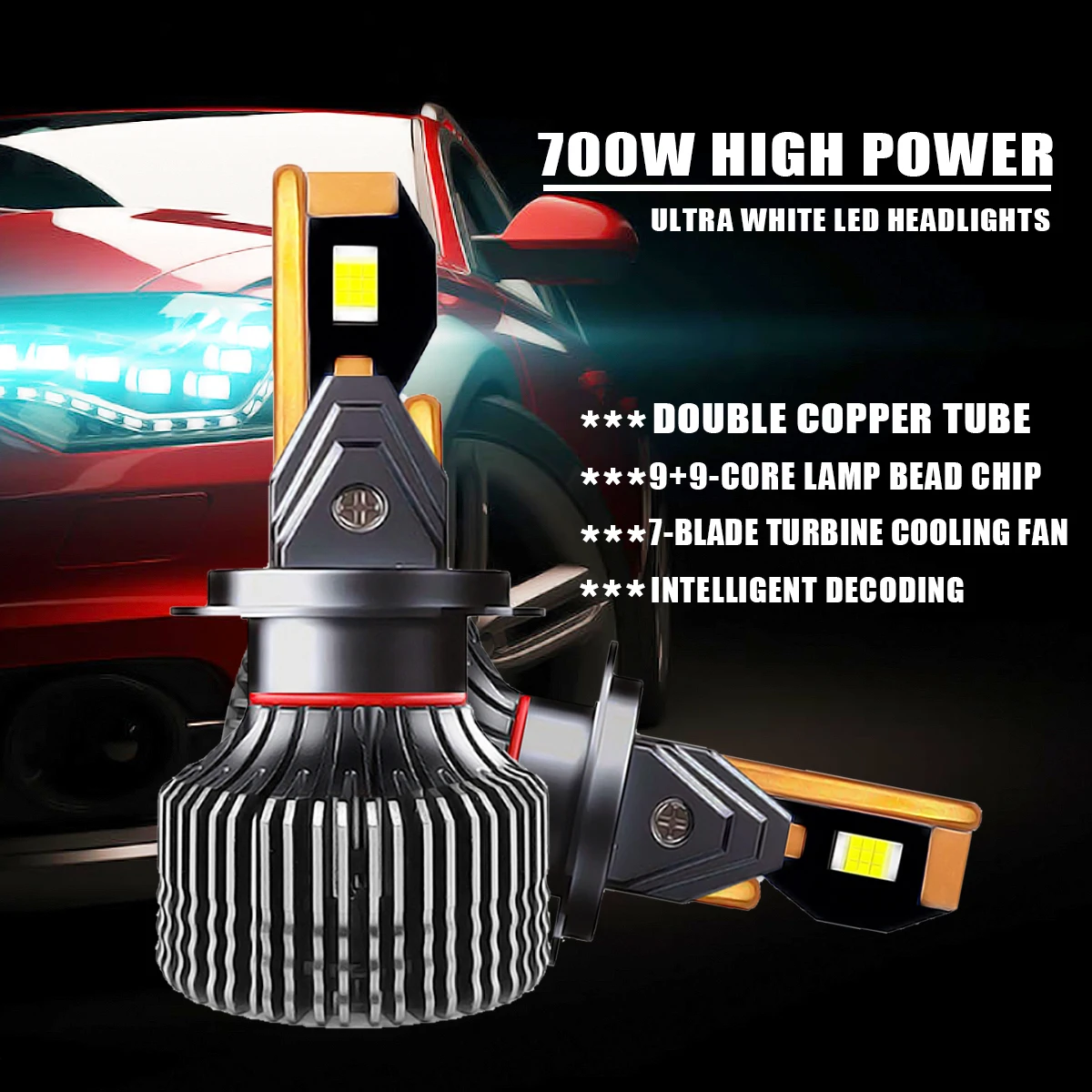 ZTZPIE 6000K HB3 HB4 9005 9006 H1 H7 H4 H11 Bulb Led Lamp CSP 7750 Chips Car Headlight Light 700W 360000LM  Fog Lights Lamps