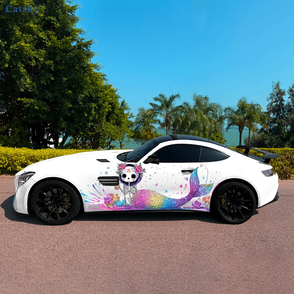 

Мультяшный скелет Русалка Волна Боковая наклейка автомобиля Декор, ПВХ Водонепроницаемая устойчивая к царапинам наклейка, защита автомобиля, автоаксессуары в подарок