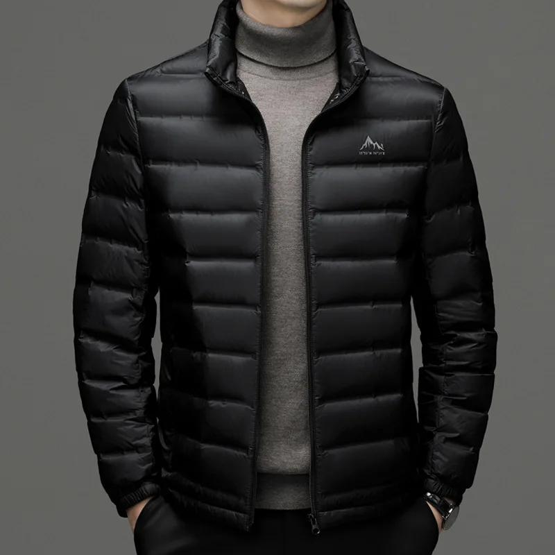 Autumn and winter new styles Men's high-end stand collar lightweight down jacket Men's solid color 90% white duck down jacket