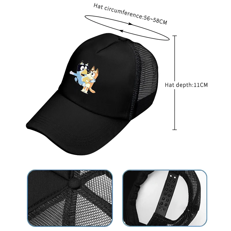 قبعات بيسبول شبكية مطبوعة من Bluey Anime Hat Bingo للبالغين: أنماط قابلة للتعديل 56-58 سم باللون الأسود/الوردي/الأبيض لحماية من أشعة الشمس في الصيف