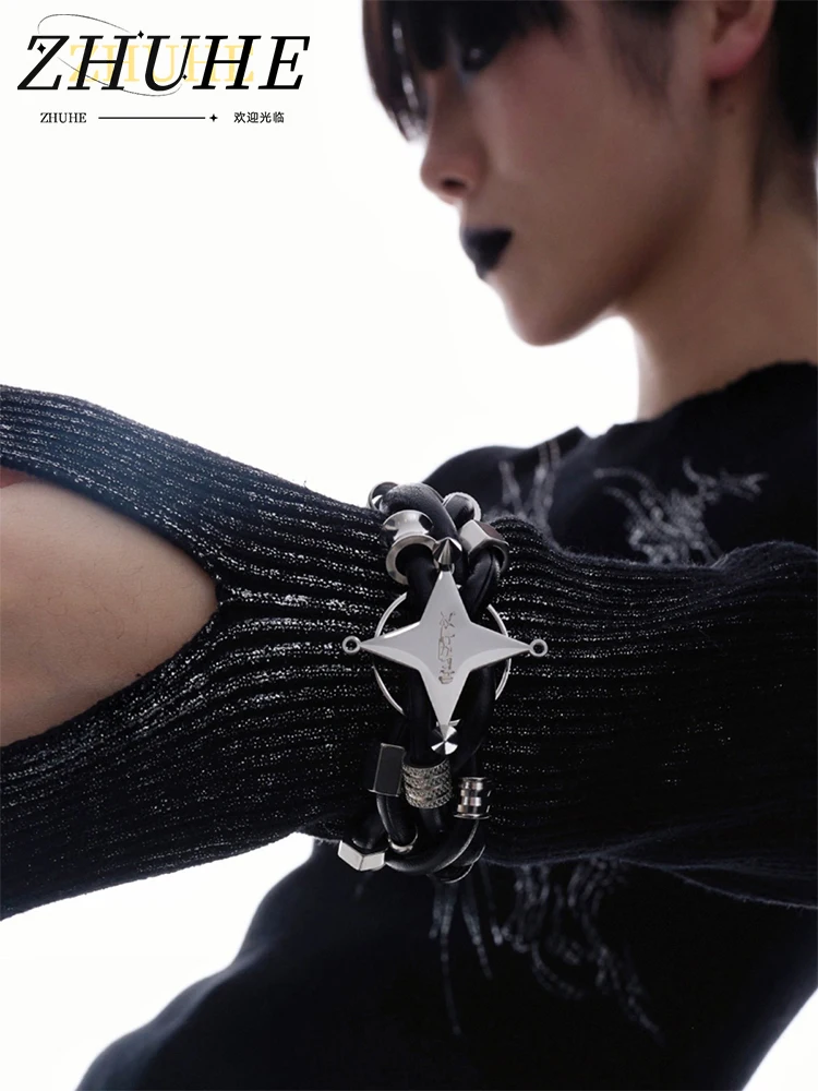 

ZHUHE Leather Star Bracelet Cyberpunk Style For Women Men's Jewelry Accessories Party Gifts