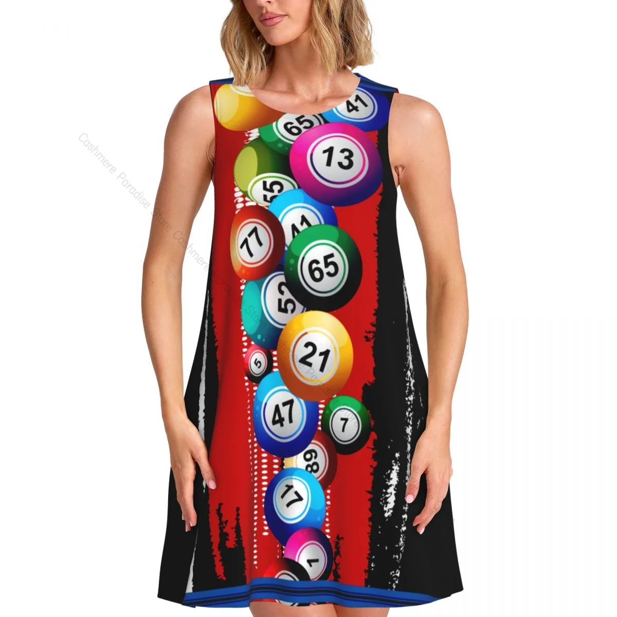 Women's Dress Bingo Balls Summer Casual T Shirt Dresses Beach Cover up Tank Dress