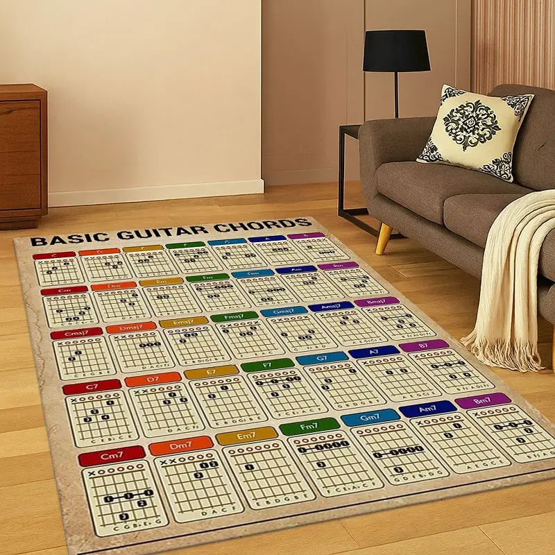 Music Theory Chart Guitar Chords Carpet Rug for Bedroom Living Room Sofa Playroom Doormat Home Decor,Kid Game Area Rug Non-slip