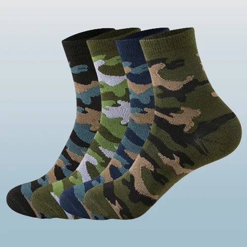 6/12 Pairs High Quality Spring And Autumn Men's Mid-tube Camouflage Army Green Short Socks Casual Comfortable Breathable Socks