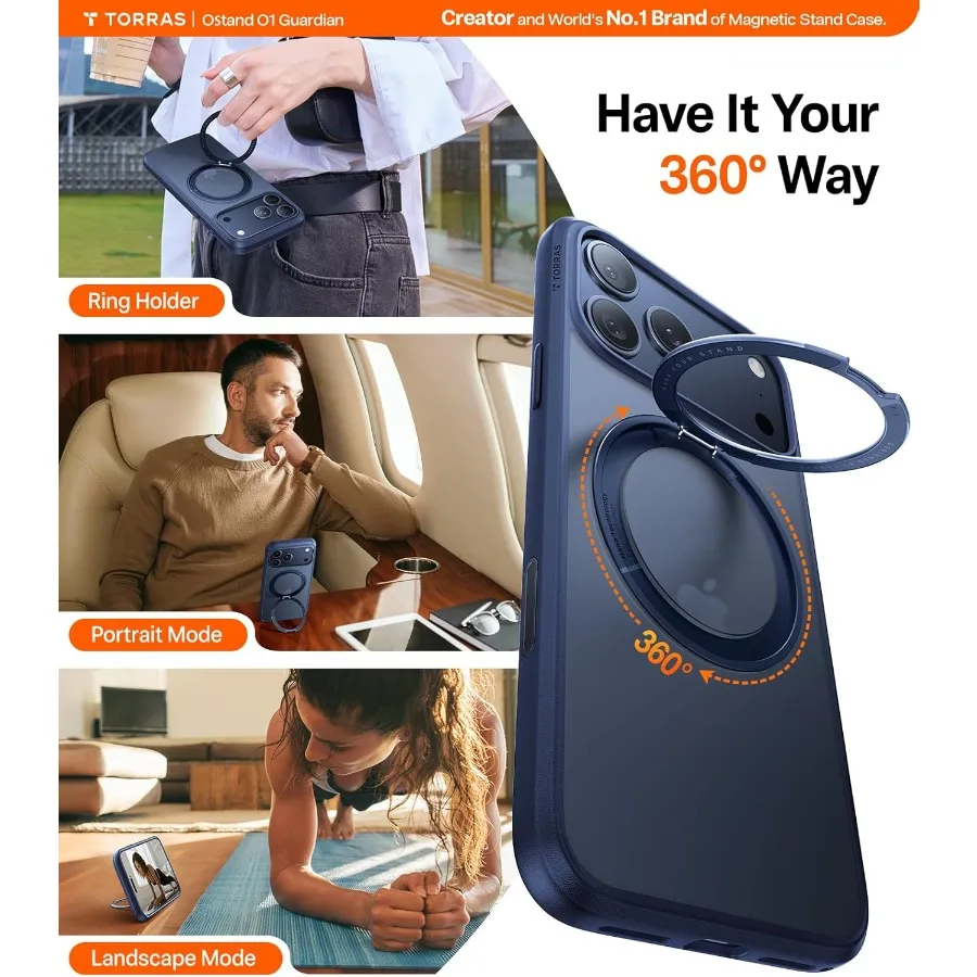 아이폰 17 PRO용 360도 마그네틱 스탠드 (카메라 컨트롤 버튼 및 MagSafe 호환, 밀리터리 등급 보호, 슬림 소프트 엣지 T)